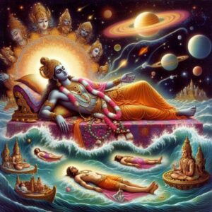 Lord Vishnu reclining on Ananta Shesha creating and sustaining the universe ,10 Vishnu Avatar