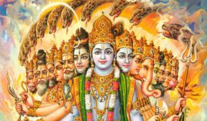 Trimurti with Lord Brahma, Lord Vishnu, and Lord Shiva in a divine form