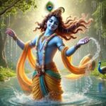 Lord Krishna dancing gracefully in river