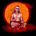 Adi Shankaracharya meditating before radiant glowing sun