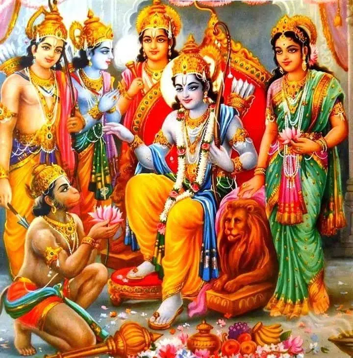Rama Parivar blessing Hanuman with eternal divine grace
