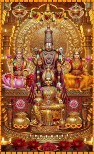 Sacred Lord Venkateswara With Goddess Lakshmi And Padmavati