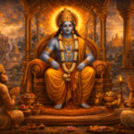 Lord Rama blessing Hanuman and sage with divine grace