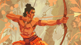 Lord Rama practicing archery in peaceful forest hermitage