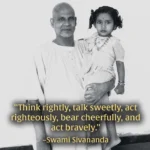 Swami Sivananda holding a little girl.