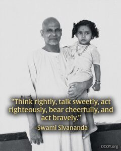 Swami Sivananda holding a little girl.