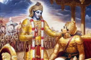 Lord Krishna guiding Arjuna in Bhagavad Gita