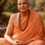 Swami Sivananda meditating peacefully in serene natural surroundings