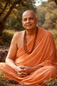 Swami Sivananda meditating peacefully in serene natural surroundings
