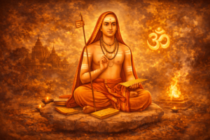 Adi Shankaracharya performing Hastamalakiyam spiritual wisdom discourse peacefully