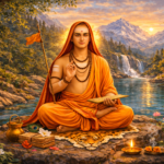 Adi Shankaracharya teaching disciples beside sacred river peacefully
