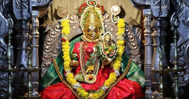 Adau Devaki Devi Maa idol beautifully adorned with flowers and ornaments