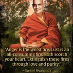 Painting of Swami Sivananda with spiritual quote.