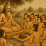 Ancient guru teaching disciples under sacred tree