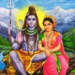 Lord Shiva and Goddess Parvati seated together in the Himalayas