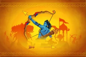 Lord Rama drawing His divine bow during Ram Navami celebration