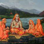 Adi Shankaracharya teaching disciples on the riverbank in the Himalayas, Mantra By Adi Shankaracharya