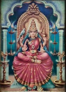 Goddess Sharada seated on divine throne