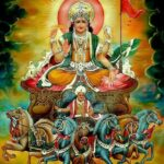 Lord Surya riding seven horses chariot