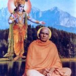 Swami Krishnananda meditating under Lord Krishna's divine blessings