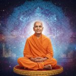 Swami Sivananda meditating with radiant spiritual aura symbolizing timeless wisdom, peace, and divine enlightenment