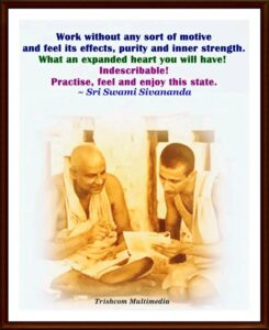 Swami Sivananda guiding disciple through selfless karma yoga