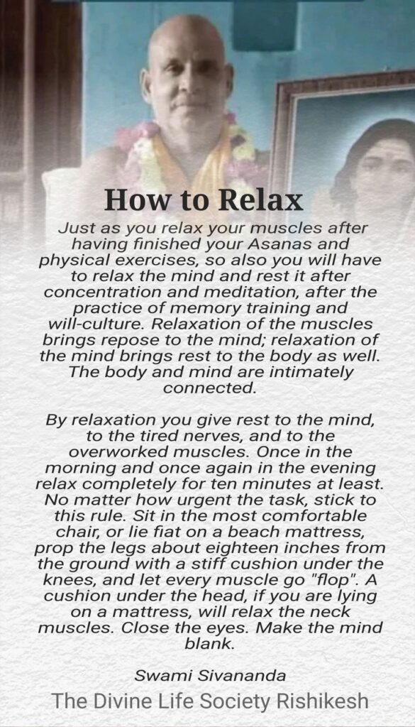 Swami Sivananda relaxation guidance poster image