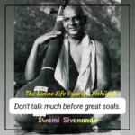 Swami Sivananda holding tanpura with text overlay.