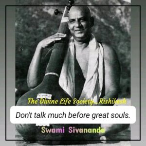 Swami Sivananda holding tanpura with text overlay.