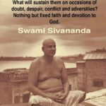Swami Sivananda meditating with an inspiring quote.