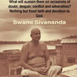 Swami Sivananda meditating with an inspiring quote.