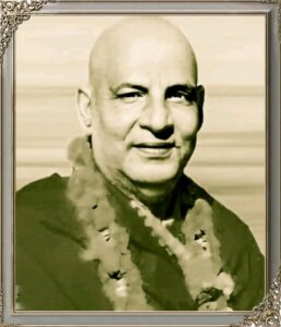 Swami Sivananda smiling spiritual portrait wearing garland