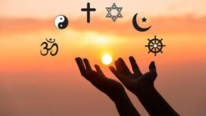 Symbols of world religions representing faith and spiritual paths