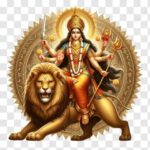Goddess Kali riding lion with divine weapons