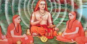 Adi Shankaracharya teaching disciples sacred spiritual wisdom