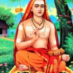Adi Shankaracharya holding scripture and sacred staff