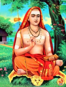 Adi Shankaracharya holding scripture and sacred staff