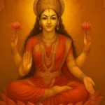 Goddess Lakshmi seated on lotus blessing devotees