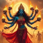 Goddess Kali with lion and flames, Shakti Avatar