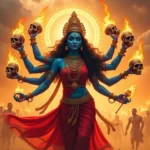 Goddess Kali with lion and flames, Shakti Avatar