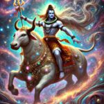 Lord Shiva riding sacred Nandi through cosmos