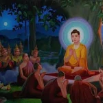 Lord Buddha teaching Dharma beneath the sacred Bodhi tree