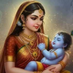 Mother Yashoda lovingly holding baby Krishna