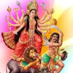 Maa Mahishasura Mardini defeating demon with lion