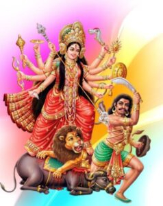 Maa Mahishasura Mardini slaying buffalo demon fearlessly