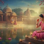Devotee offering prayers beside sacred Narmada river