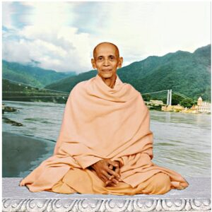 Serene spiritual master meditating beside sacred river and mountains