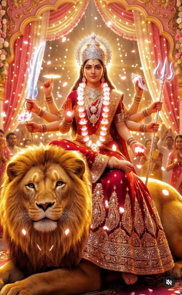 Goddess Durga seated on majestic lion