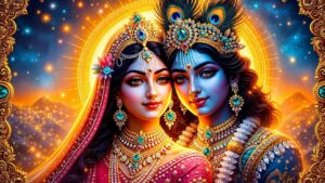 Radha Krishna together radiating divine love always