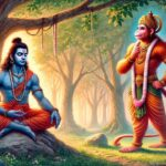 Lord Rama meeting Hanuman in sacred forest
